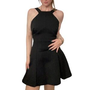 Cushnie et Ochs Black High Neck Fit & Flare Dress small